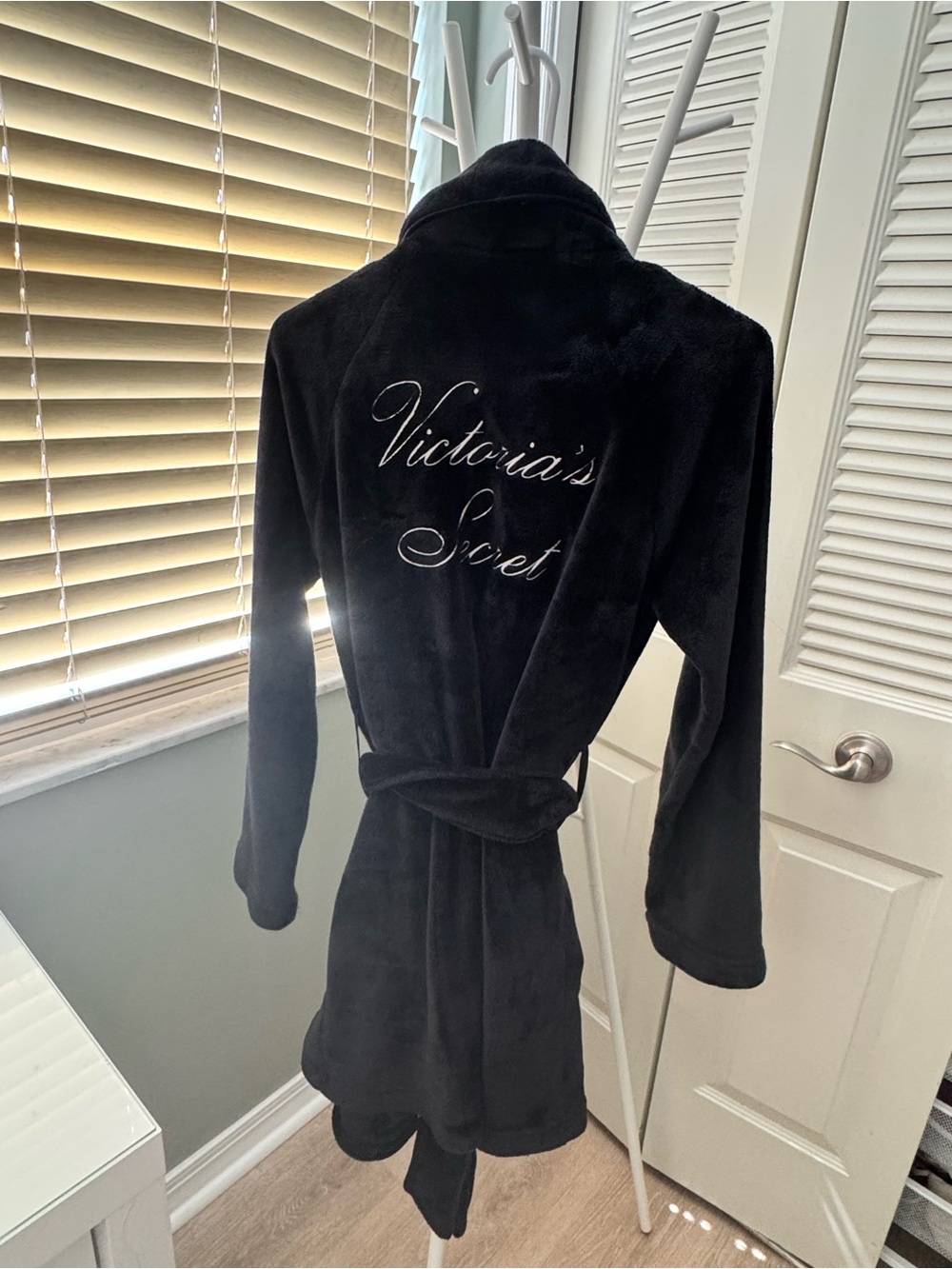 Victoria's Secret Black Plush Robe with Embroidered Logo